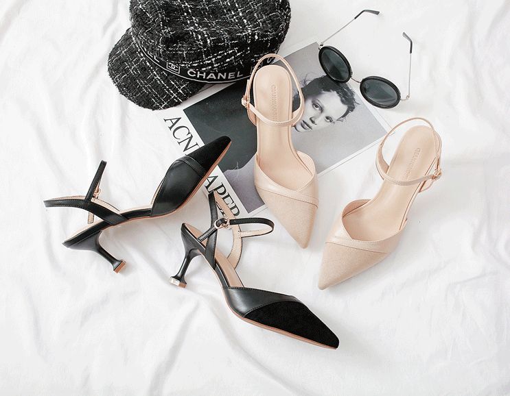 簡約拼接質感高跟鞋 (¥118)