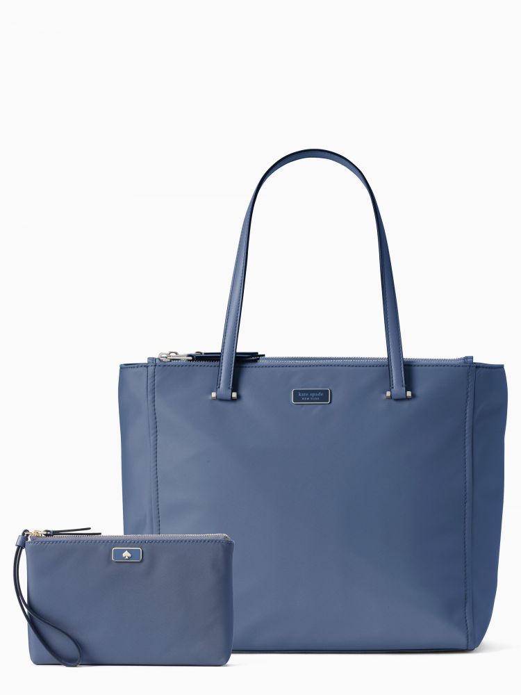 dawn tote and medium double zip wristlet bundle in constellation blue (buy both for $109 with code MAKEITTWO)