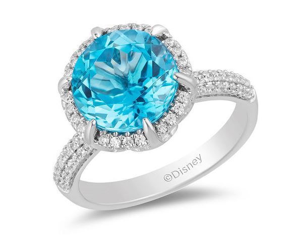Enchanted Disney Aladdin 10.0mm Swiss Blue Topaz and 1/3 CT. T.W. Diamond Frame Ring in Sterling Silver and 10K Gold (美元899.99，約爲港元7036)