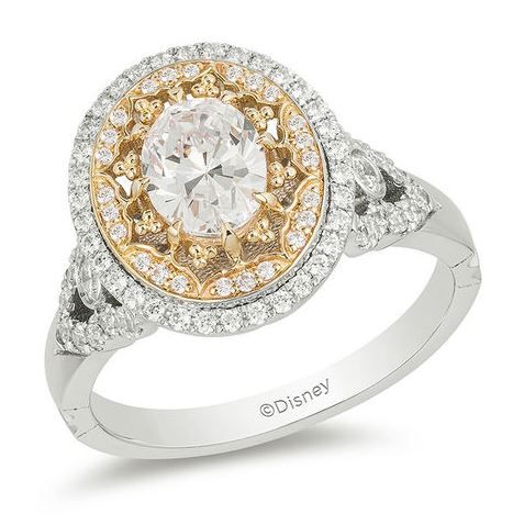 Enchanted Disney Aladdin 1-1/2 CT. T.W. Oval Diamond Double Frame Engagement Ring in 14K Two-Tone Gold (美元7999.99，約爲港元62500)