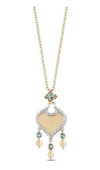 Enchanted Disney Jasmine Swiss Blue Topaz and 1/10 CT. T.W. Diamond Arabesque Drop Pendant in 10K Gold - 19" (美元599.99，約爲港元4688)