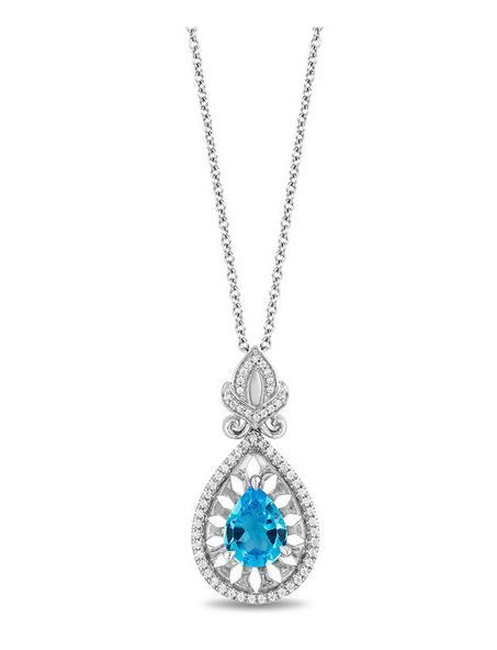 Enchanted Disney Aladdin Pear-Shaped Swiss Blue Topaz and 1/5 CT. T.W. Diamond Frame Drop Pendant in Sterling Silver (美元499.99，約爲港元3907)