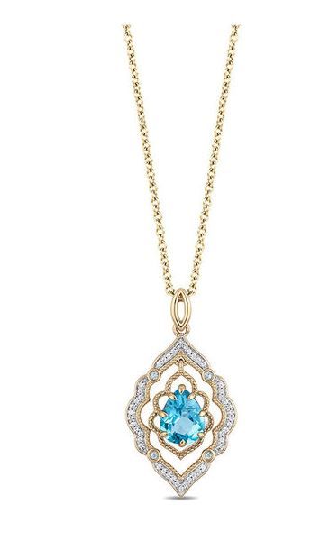 Enchanted Disney Aladdin Pear-Shaped Swiss Blue Topaz and 1/10 CT. T.W. Diamond Arabesque Frame Pendant in 10K Gold (美元599.99，約爲港元4688)