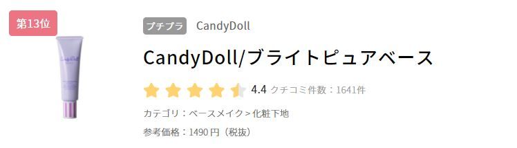 第13位：Candy Doll 防曬飾底乳 日元1490 未連稅