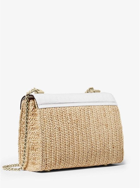 Whitney Large Raffia and Leather Convertible Shoulder Bag US$146.02