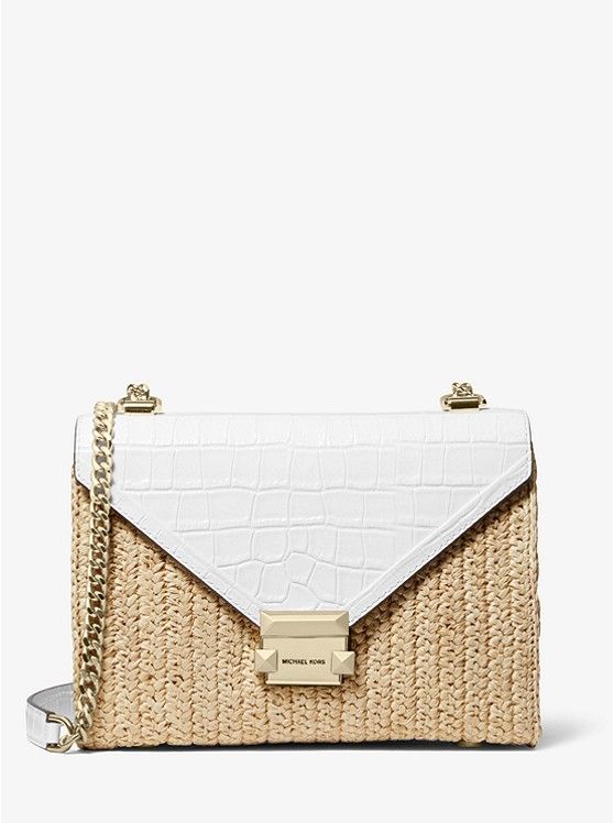 Whitney Large Raffia and Leather Convertible Shoulder Bag US$146.02
