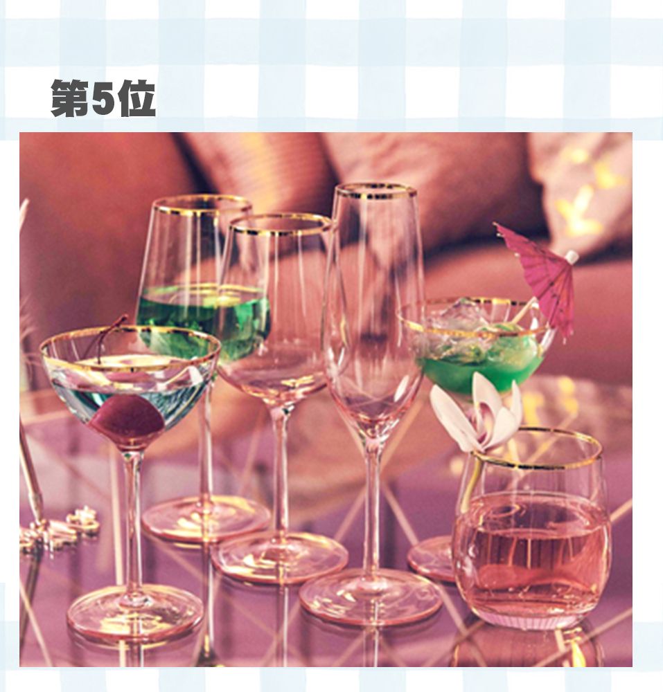 第5位：粉紅金玻璃杯 威士忌杯：700円／ 其他：1,200円(已連稅）