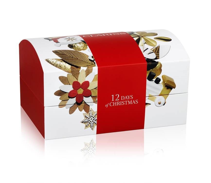 Clarins Advent Calendar £60。將在9月推出的Clarin's聖誕倒數月曆一共有12個產品，包括護唇膏、4D睫毛膏等明星商品。