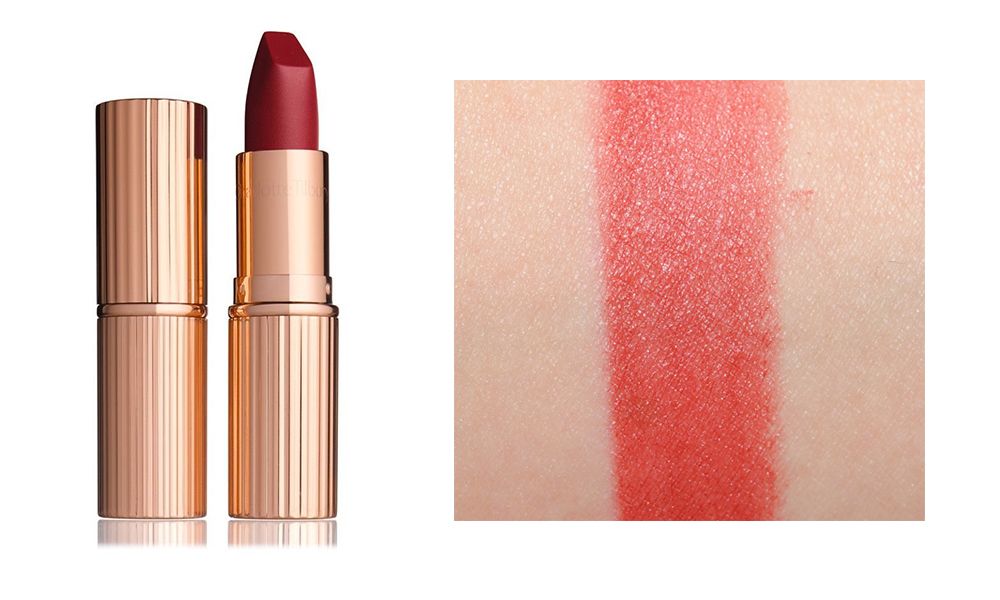 【Charlotte Tilbury Matte revolution lipstick WALK OF SHAME】 熱門色號之一，啞光質地，質感如奶油般柔滑易推。明亮顏色復古味十足，成熟卻不顯老氣，是都是個不會出錯的選擇！