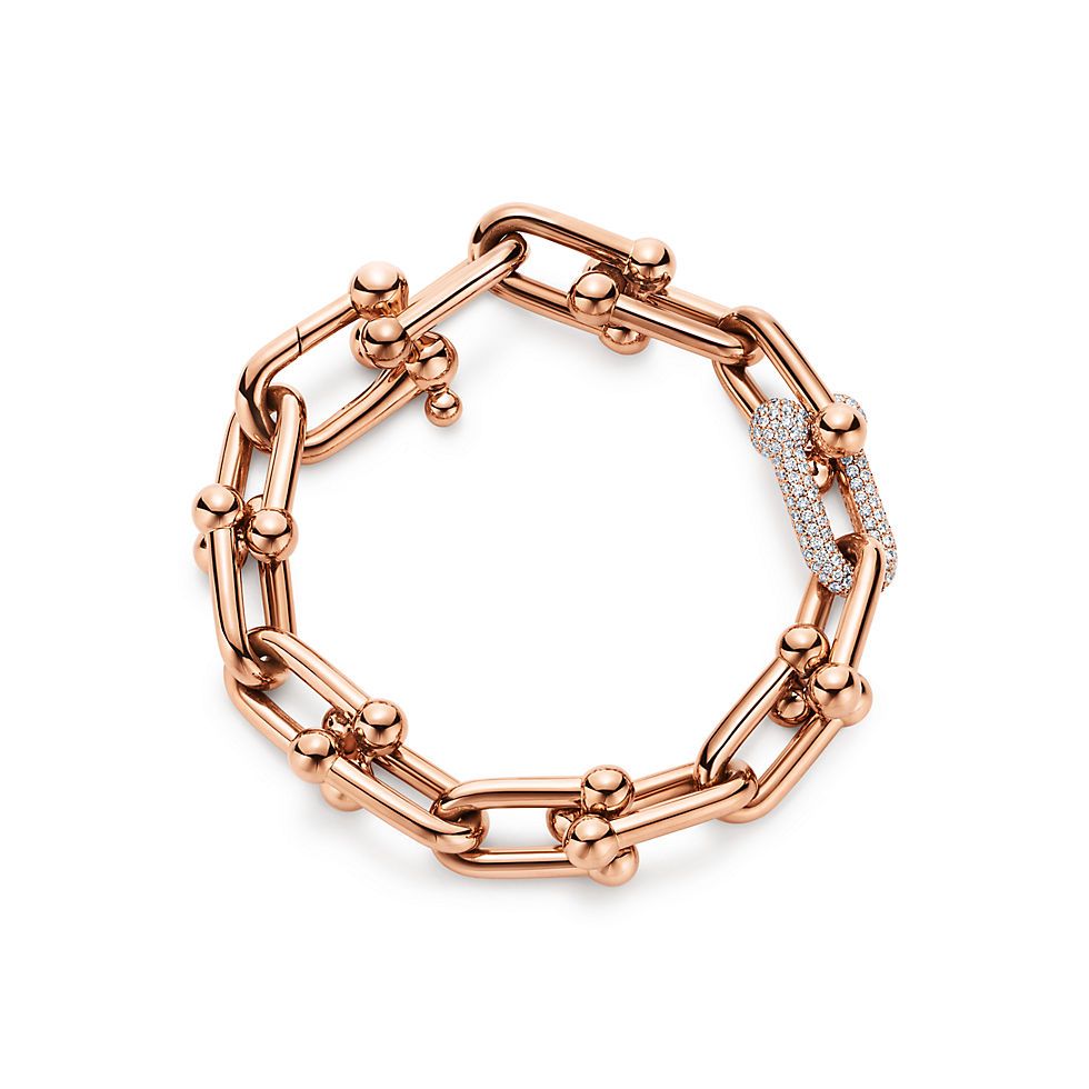 Tiffany HardWear Link Bracelet in 18k Rose Gold with Diamonds