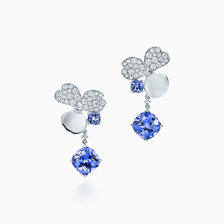 Tiffany Paper Flowers™ Diamond and Tanzanite Flower Drop Earrings in Platinum