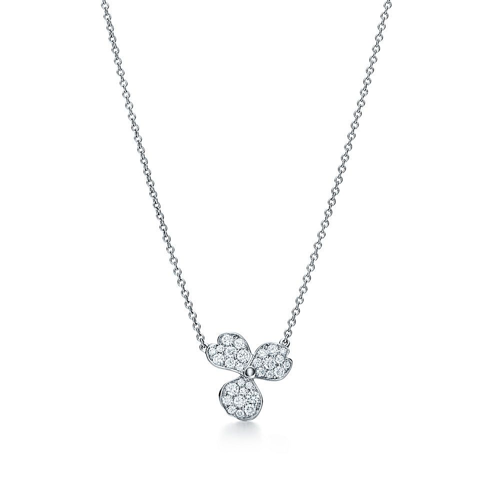 Tiffany Paper Flowers™ Pavé Diamond Flower Pendant in Platinum