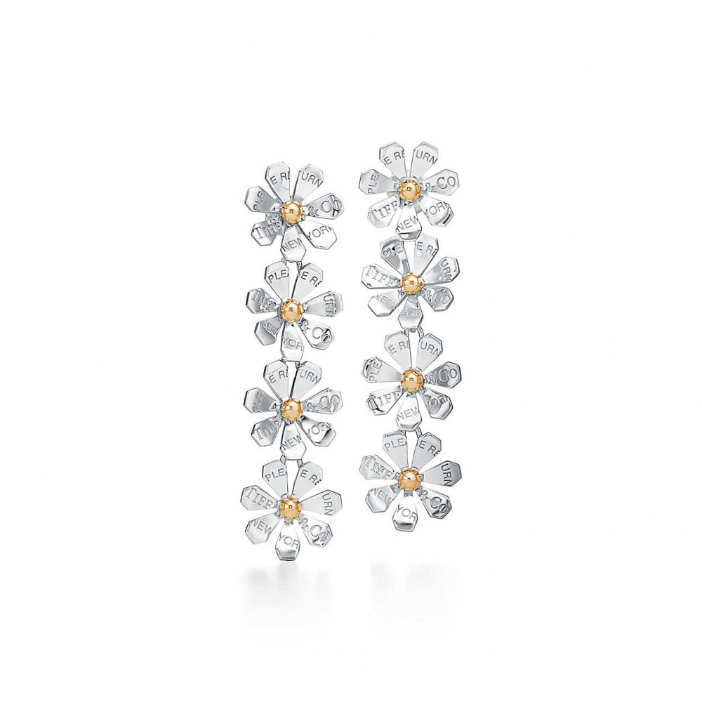 Return to Tiffany® Love Bugs Daisy Drop Earrings in Sterling Silver and 18k Gold