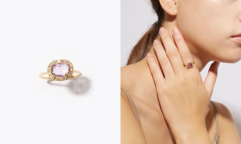水瓶座 Aquarius："prana" K18紫水晶鑲鑽戒指（售價為JPY¥‎52,800（連稅），約HKD$3,824）紫水晶 x 鑽石能使你下定最佳決策，能夠面對重大轉折，並實現與以往不同的職業生涯。