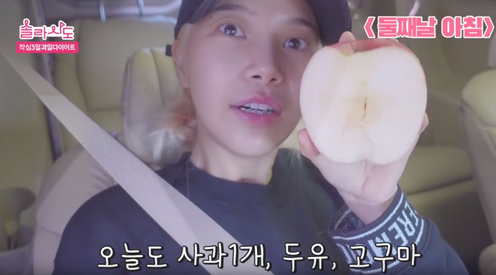 【早餐】這3天的早上，頌樂都會先吃半個蘋果，當中蘋果具有通便、抗癌及美容等功效，非常有益。