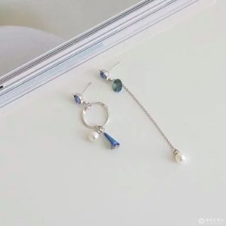韓-純銀針 幽藍空間｜耳環 （售價為港幣$64.21)