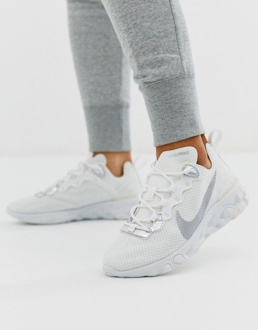 white and silver React Element 55 Trainers(原價$1,216.93，折後$682.54)