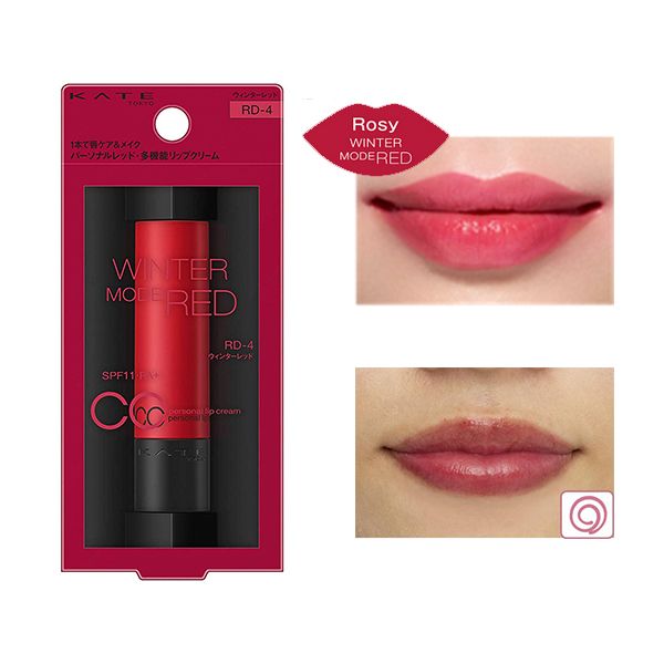 【第4位Kate CC Personal Lip CREAM（RD-4）容量：3.7g | 價格：550日圓】 優雅的玫瑰色調，疊加使用著色更明顯，光澤度出色，深沉玫瑰色尤其適合塑造秋冬氣質妝容，保濕力達91%。