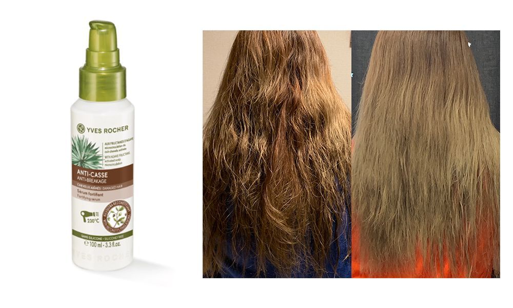 Yves Rocher 可可巴抗熱護髮精華  (100ml | 售價：$135)  可當作抗熱打底，抵禦吹髪或加熱造型器對頭髮造成的熱力傷害，減少易斷情況。0%矽配方，質地輕盈無負擔，修復受損髮尾及髮絲，乾髮濕髮都可使用。濃重的椰子油香味，適合秋冬季節使用。