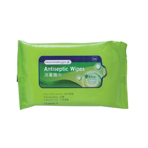 Mannings 消毒濕巾 Antiseptic Wipes 售價：$15.9/10片x3包