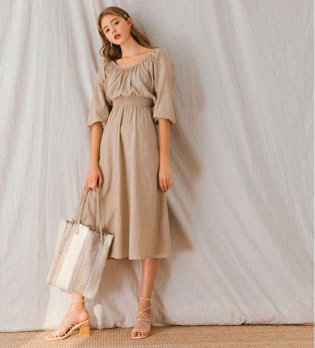 2WAY舒適棉麻縮腰洋裝 台幣790