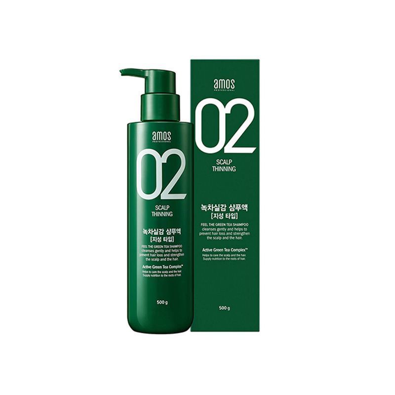 6 AMOS Professional 02 Scalp Thinning Green Tea Shampoo  (售價 28,000W | 500g)  韓國女生無限回購的洗髮好物，Glowpick洗髮水排行榜第一位產品。草本成分，蘊含艾草、兒茶素等養髮精華，有效強化髮根防止脫髮，同時調整皮脂分泌。洗髮後，頭髮在潮濕的環境下也可以長時間維持自然蓬鬆效果。