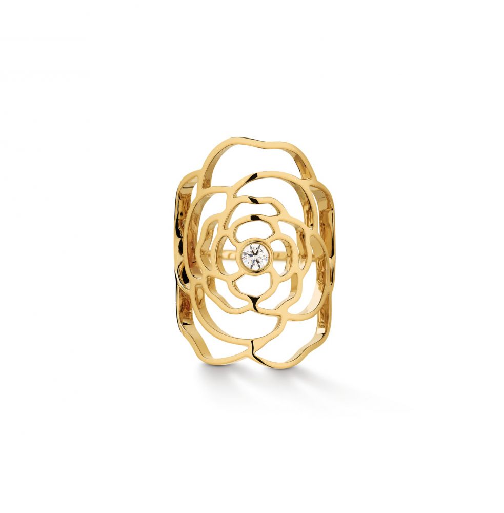 PÉTALS DE CAMÉLIA戒指 (18K黃金．鑲嵌主鑽）丨HKD 58,900