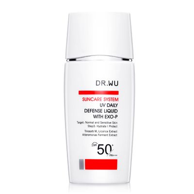 DR.WU輕透水感防曬液SPF50+ (台幣$800)  水乳質地，有效吸附多餘油脂，使皮膚表面保持清爽。低刺激性，敏感肌適用，有效阻隔UVA與UVB。