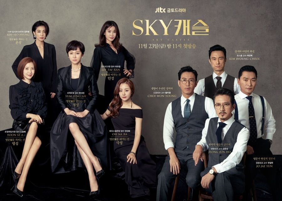 2018年《SKY CASTLE》 主演：廉晶雅、李泰蘭、尹世雅、吳娜拉、金瑞亨。 劇名《SKY CASTLE》由韓國三大名校的第一個字母組成的：首爾大學 （Seoul）、高麗大學（Korea）、延世大學（Yonsei），以此隱喻韓國社會0.1%上流社會。