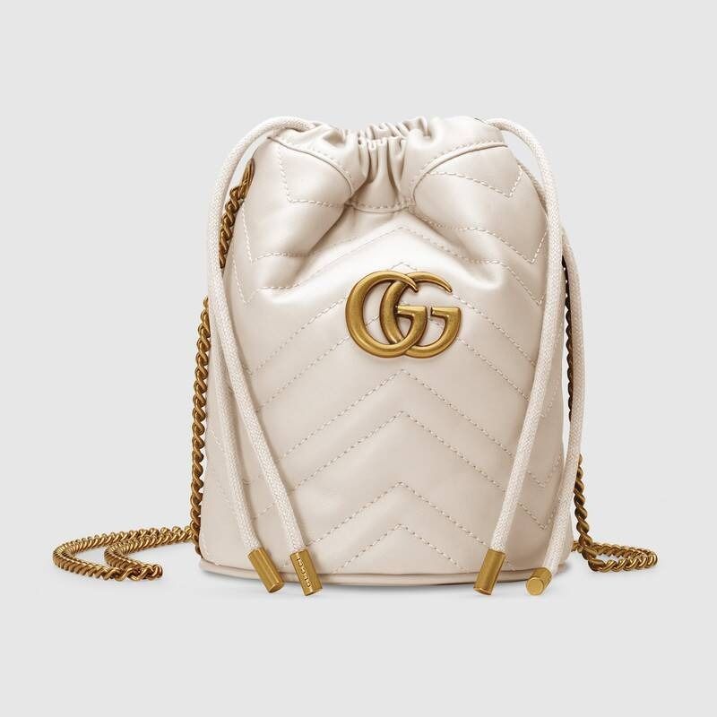 GUCCI GG Marmont Mini Bucket Bag #White Leather（售價港幣$7,550）