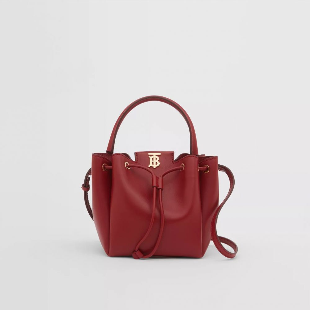 BURBERRY Monogram Motif Leather Bucket Bag #Dark Carmine（售價港幣$10,000）