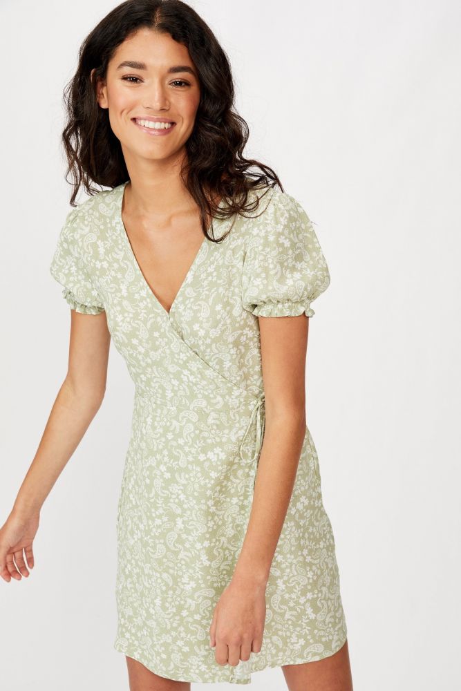 Woven Amy Wrap Mini Dress #Blair Floral Paisley Tea（原價港幣$229，現售$115）