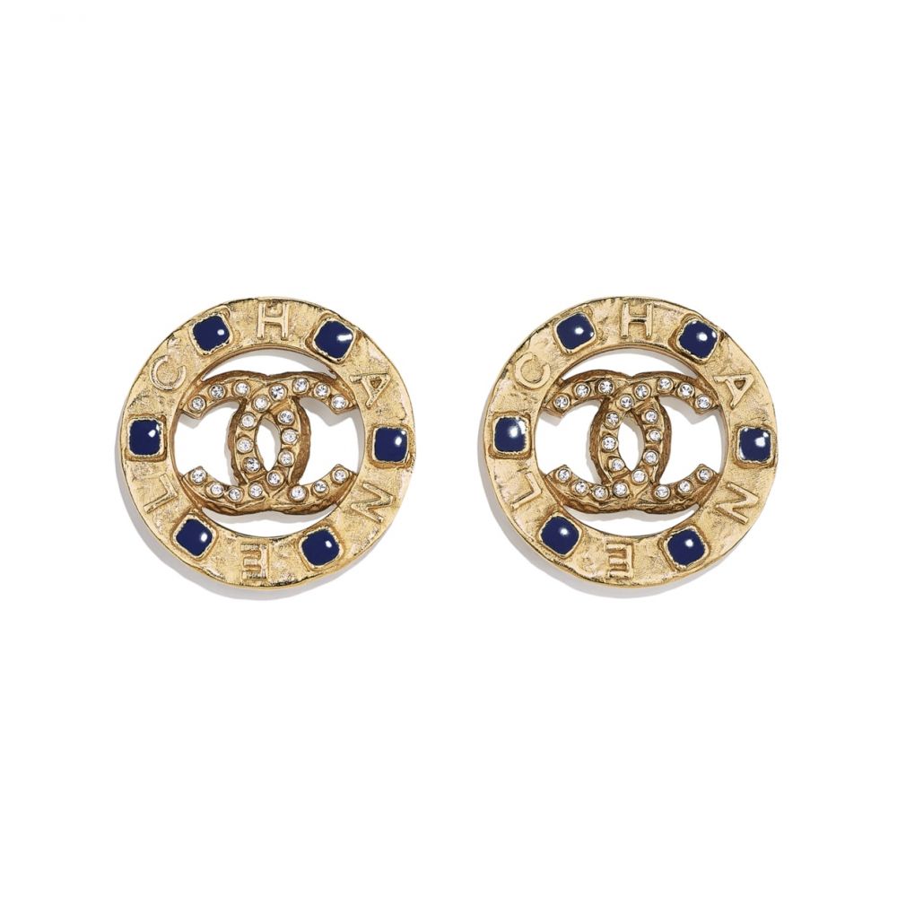 11. CHANEL Clip-on Earrings（Metal, Strass & Resin Gold, Crystal & Blue）HKD4800
