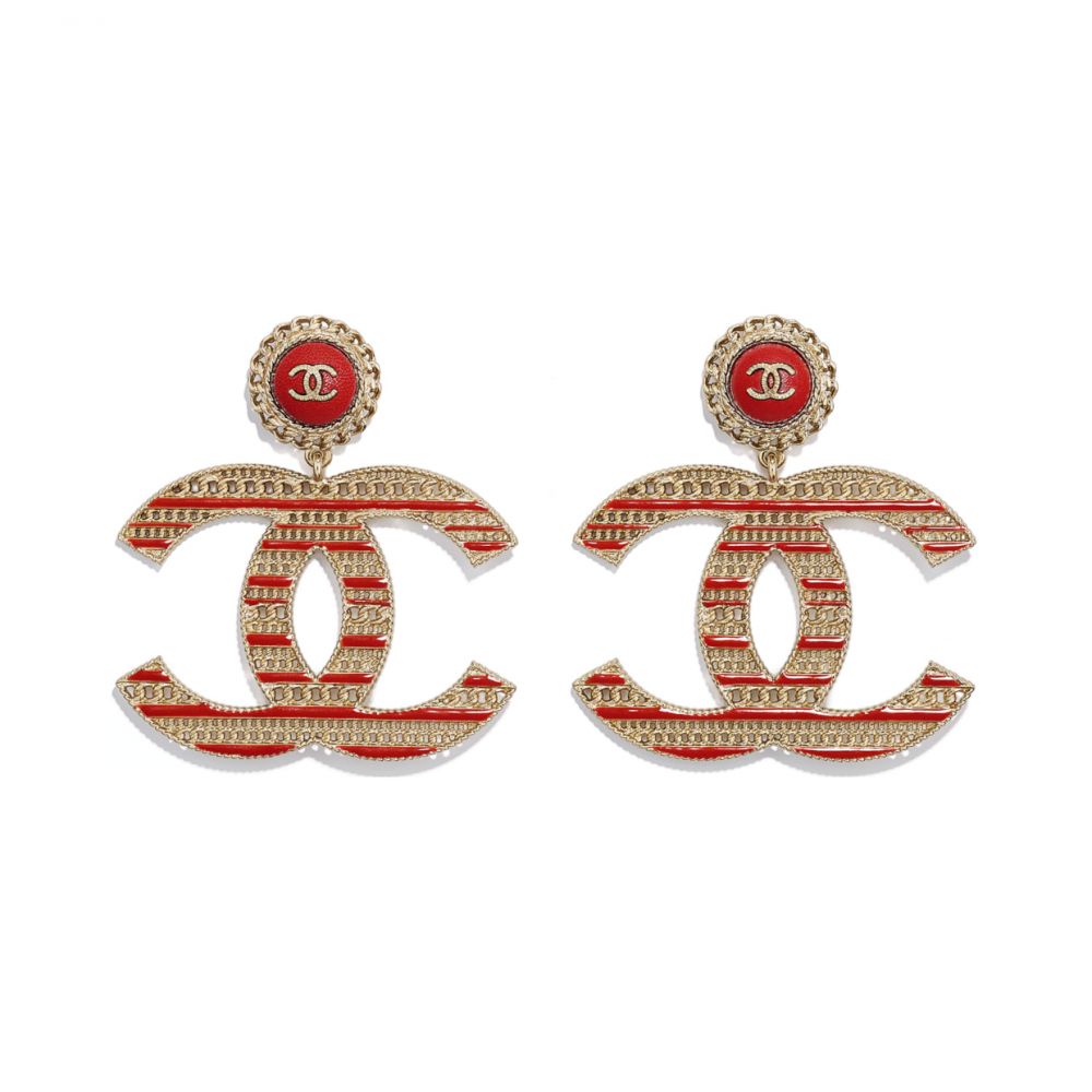  13. CHANEL EARRINGS（Earrings Metal & Calfskin Gold & Red）HKD8100