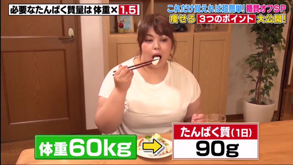 舉例來說，體重60kg的女生，一日應進食90g蛋白質。