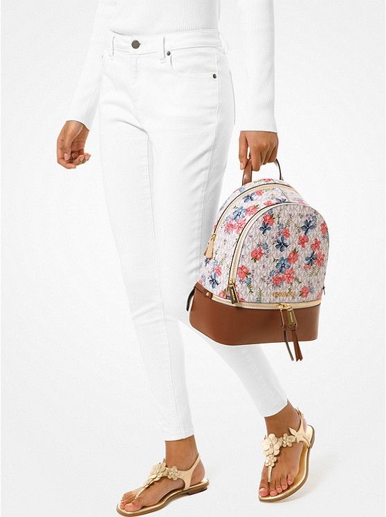 Rhea Medium Floral-Printed Logo and Leather Backpack #Vanilla Combo（原價USD$298，現售$143）