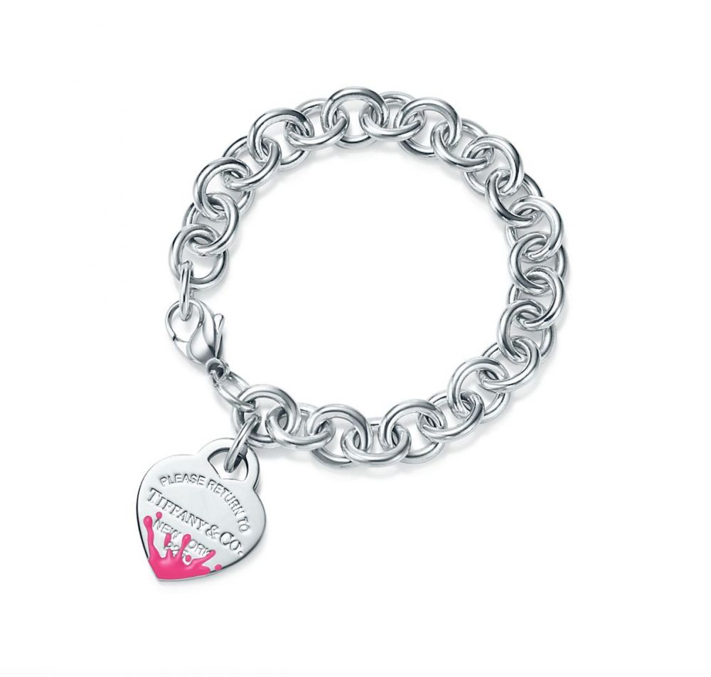 Return to Tiffany™ 純銀粉紅色彩心形吊牌手鍊（售價港幣$3,550）