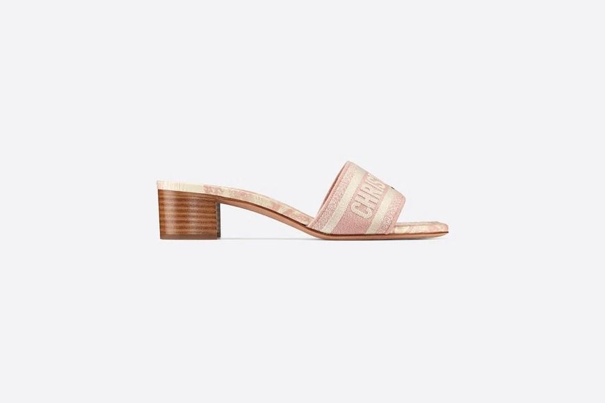 DWAY HEELED SLIDE #Pale Pink and Ecru Toile de Jouy Embroidered Cotton 