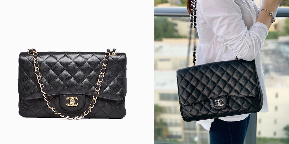 第3位Chanel Classic Jumbo Double Flap Bag。 被公認為全球最保值名牌手袋的CHANEL Classic Flap Bag，而這款Jumbo Double Flap Bag是熱門的中古袋款，採用羊皮製成，加大容量設計的長青款式，在二手市場的非常搶手。