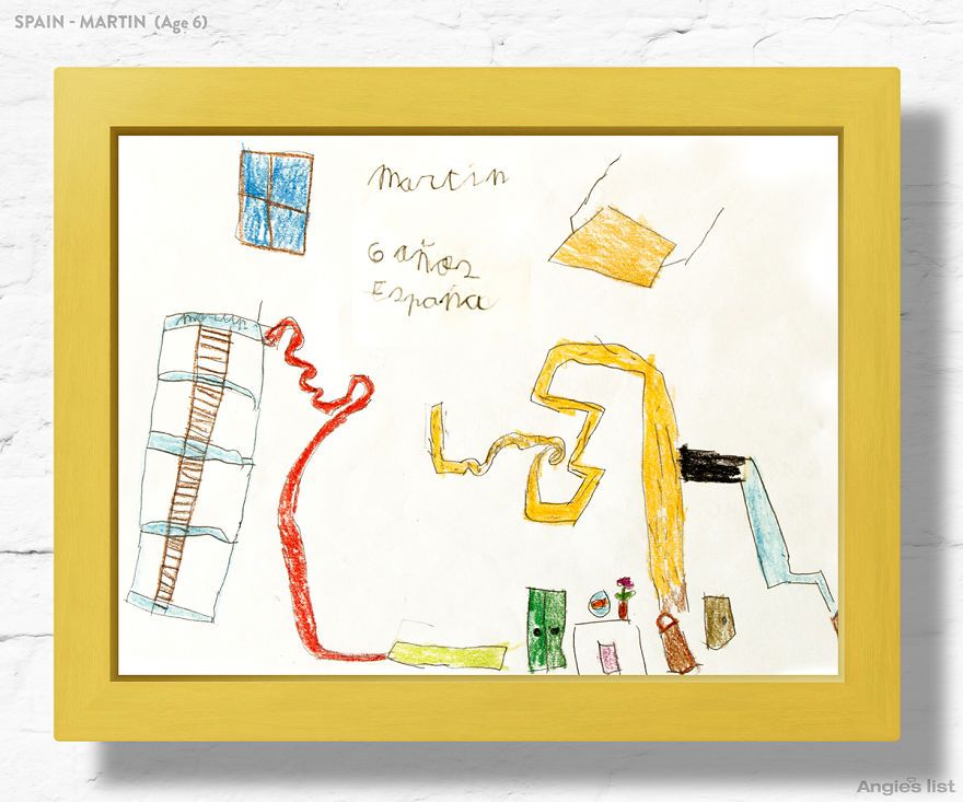 第四位：來自西班牙的6歲男孩Martin。他在畫裏畫了一張5層的床，因為他想要邀請朋友來玩耍。房間裏更有喜歡的魚缸、糖果機、Lego櫃子等等。