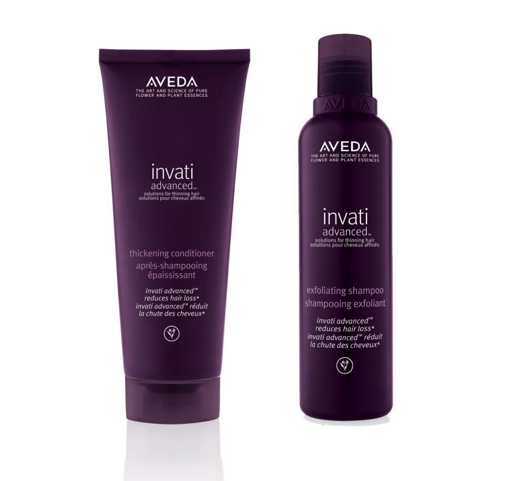 AVEDA invati advancecd 頭皮淨化洗髮水及強韌髮質護髮素：有效潔淨，締造輕盈滋潤頭髮。散發天然草本香味，是她使用了很長時間的洗頭及護髮產品。