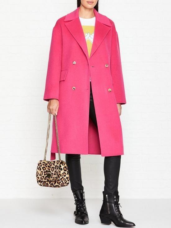Kenzo Belted Cocoon Double Face Cashmere Coat - Pink