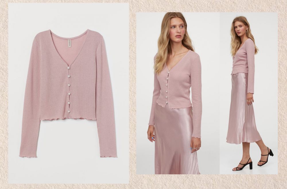 華夫格針織開襟衫 #淺粉紅色 (售價HKD $179)