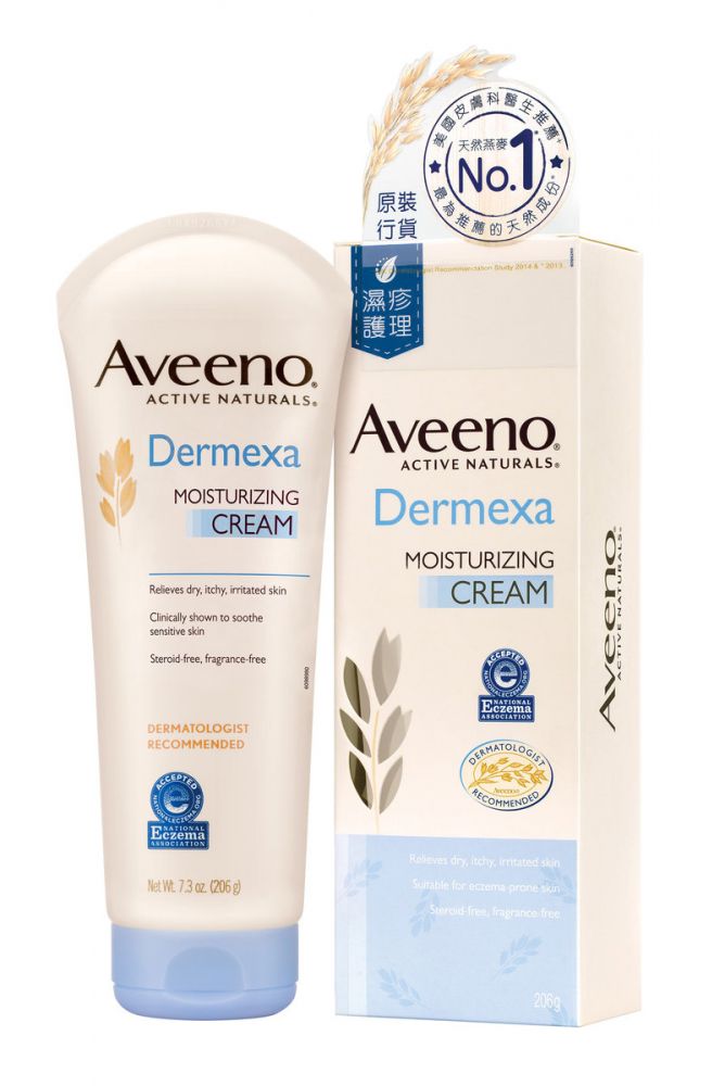 AVEENO DERMEXA舒敏修護潤膚霜 售價HK $199 | 200ml。蘊含3重益生元燕麥成分及神經醯胺 (Ceramide)，有助舒緩肌膚乾燥，痕癢，脫皮及泛紅等不適問題，同時長效補濕乾燥肌膚。