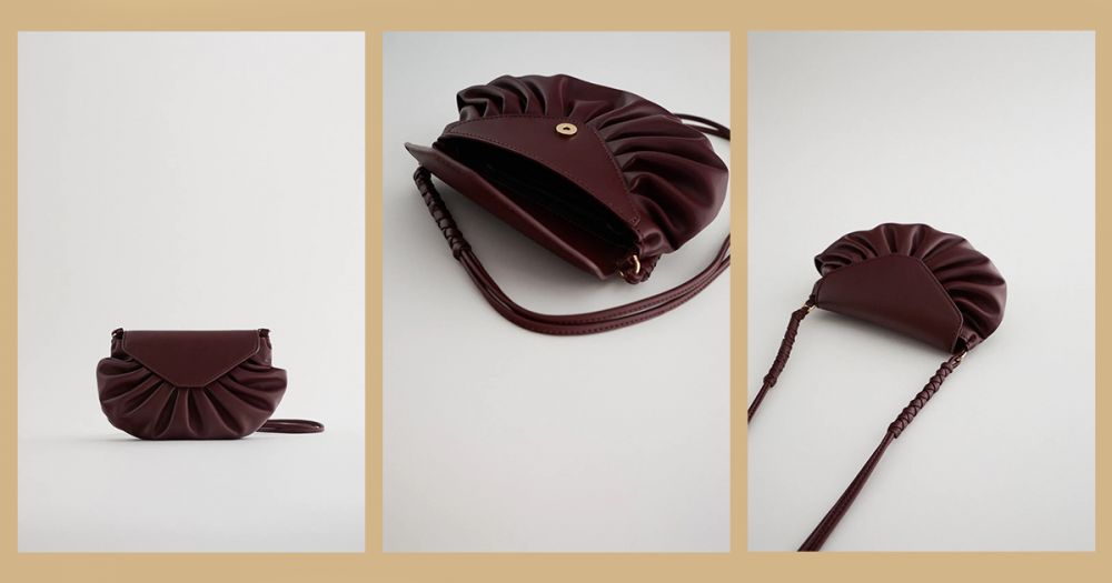  GATHERED CROSSBODY BAG #MAROON (原價HKD $259，現售HKD$129)