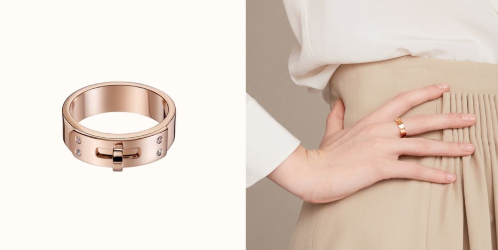 Hermès KELLY RING Small Model #Rose Gold set with 4 diamonds (售價HKD $17,800)