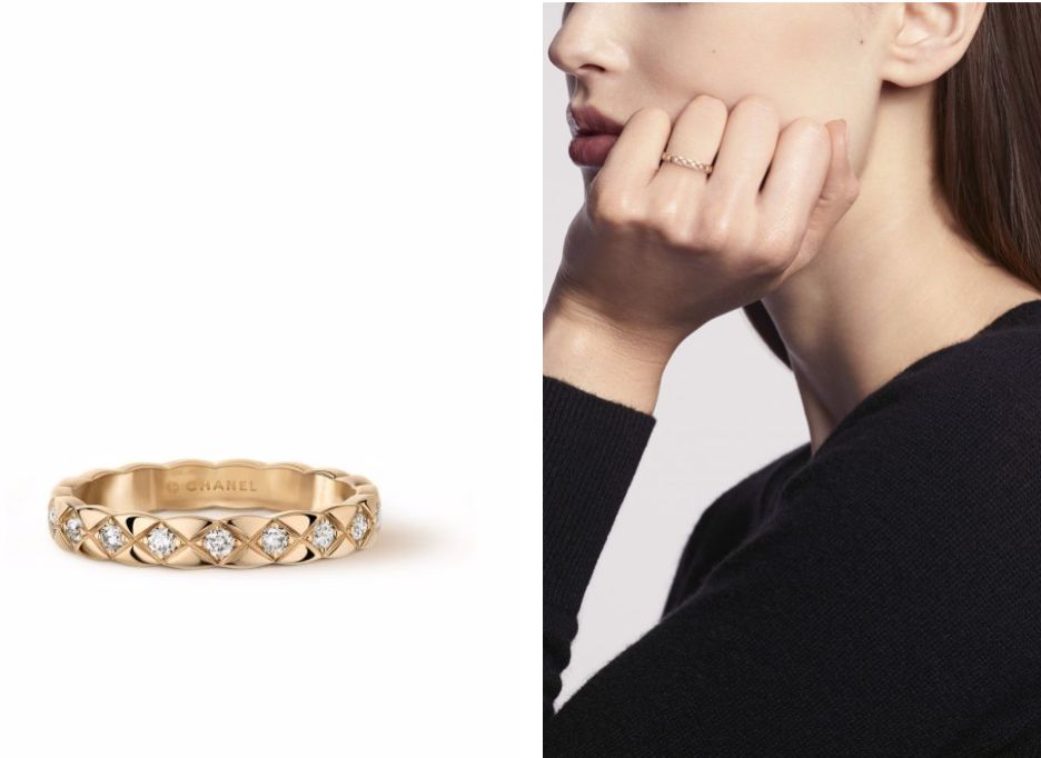 CHANEL COCO CRUSH RING #Quilted motif/ 18K BEIGE GOLD/Diamonds (售價HKD $25,500)