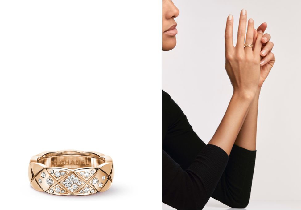 CHANEL COCO CRUSH RING #Quilted motif/18K BEIGE GOLD/Diamonds (售價HKD $34,600)