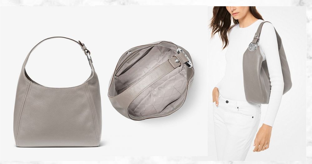 Fulton Large Pebbled Leather Shoulder Bag #Pearl Grey（原價HKD$3,410，現售$1,364）