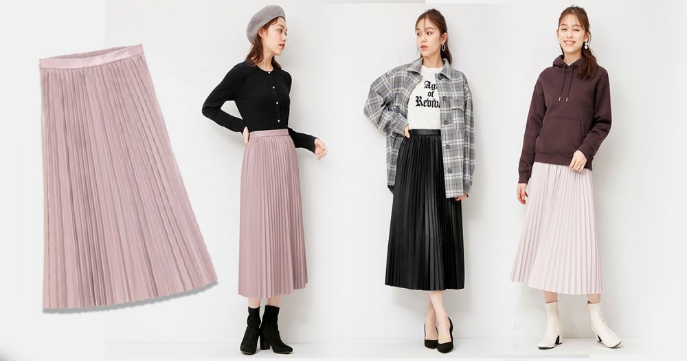 Faux leather pleated skirt 3色（售價港幣$179）